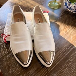 Miu Miu White Leather Flats with Silver Toe Caps new